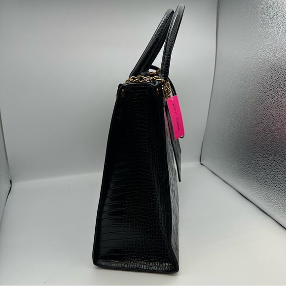 Betsey Johnson Black Croc- Skull Embossed Tote Shoulder Bag &Zippered Wallet NWT - Picture 3 of 16